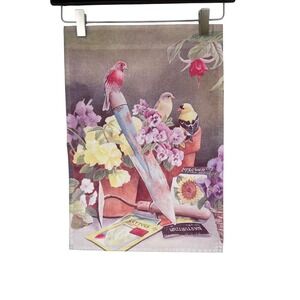 O.S. Bourdet Garden Flag Bird Flower Seed Packet 12.5x18 Multicolor Cottagecore